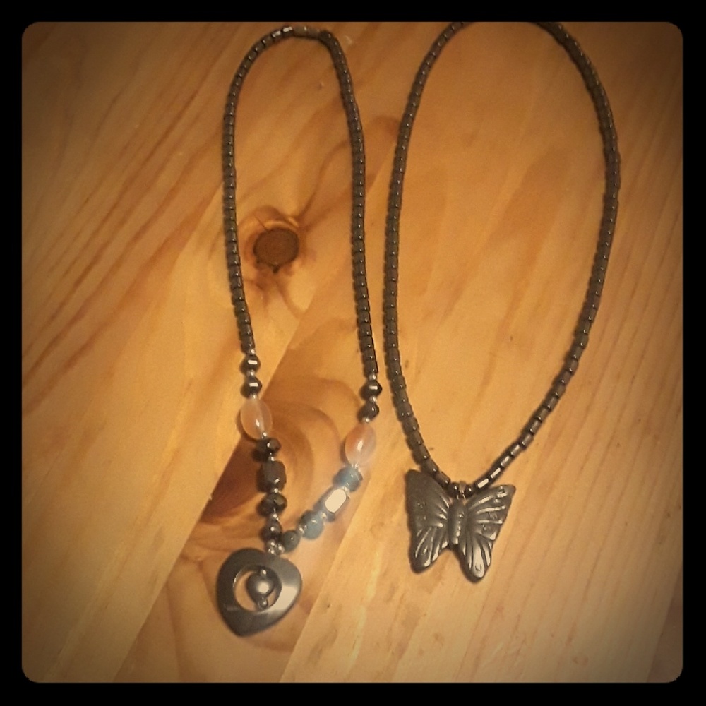 2 black onyx stone necklaces